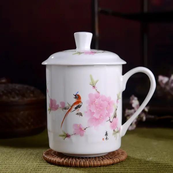 500ml Chinese Style Bone China Jingdezhen Blue and White Porcelain Tea Cup Office Drink Cup Travel Teaware