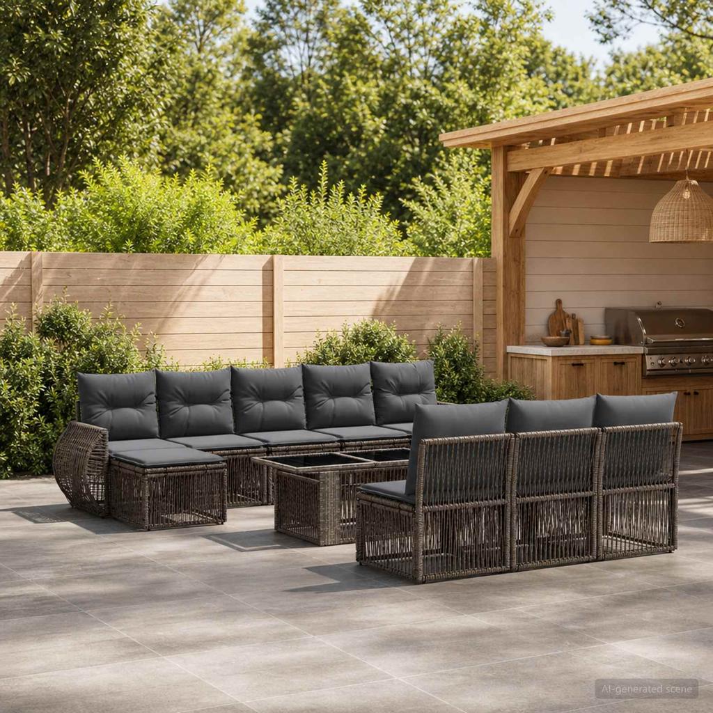 Garden Sofa Set 11 Pieces Grey and Dark Grey Poly Rattan