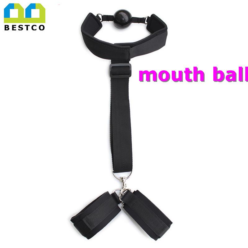 BESTCO Flirting Handcuffs Neck Erotic Adult Sex Toys Mouth Ball Gag BDSM Bondage Restraints For Couples Women Slave Games