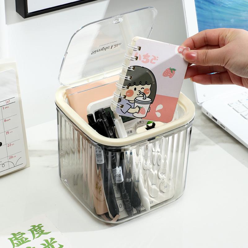 Transparent Desktop Trash Can with Lid - Stylish Hair Accessories and Storage Box