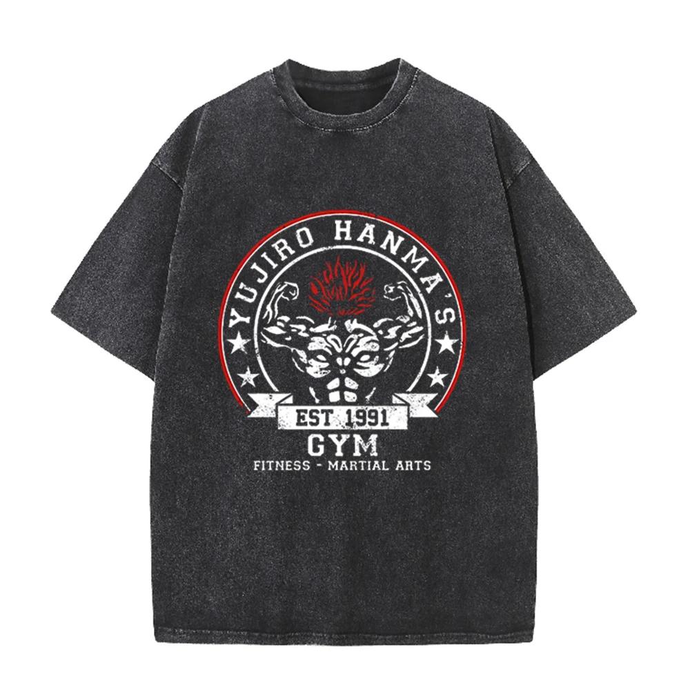 2026 Vintage Washed Black Gym Muscle Warrior Circle Graphic T Shirt Retro Fitness Martial Arts Print Oversized Casual Short Slee