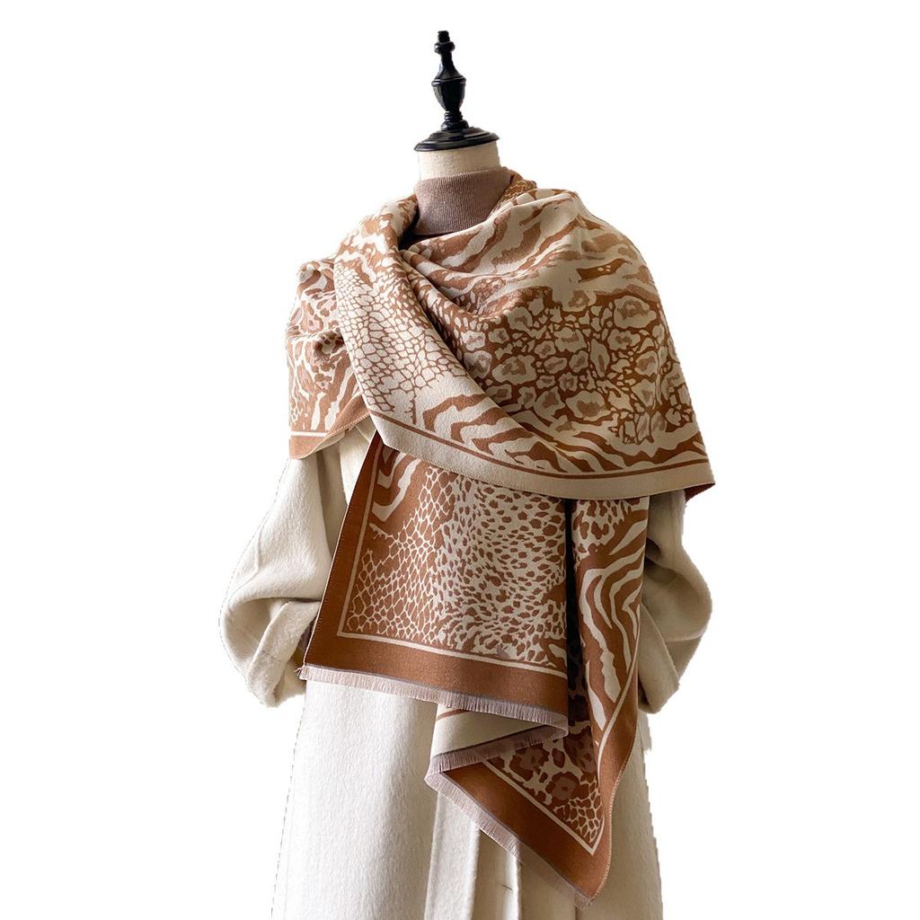 Imitation cashmere leopard print scarf women's fashion versatile retro cream style warm scarf shawl W