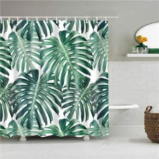 

Tropical plants green leaf 3D printing shower curtain polyester waterproof bathroom curtain home decoration curtain with hook W90xH180cm