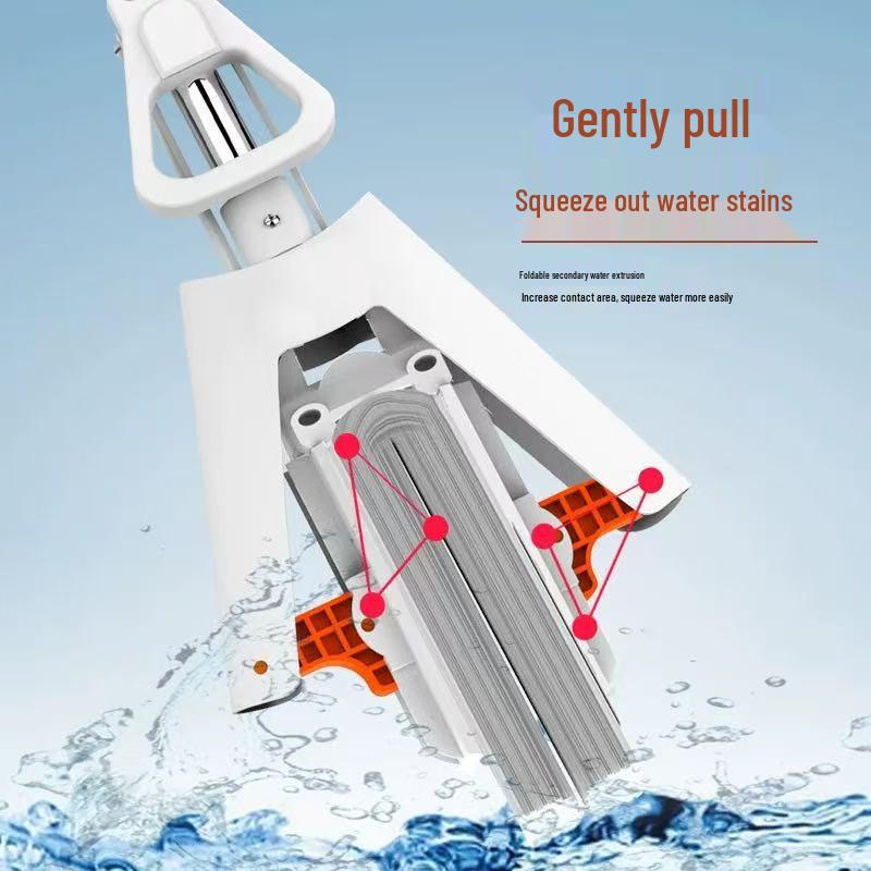 Sponge Absorbent PVA Foldable Mop, Hands-Free Wet & Dry Dual-Use, One-Wipe Clean