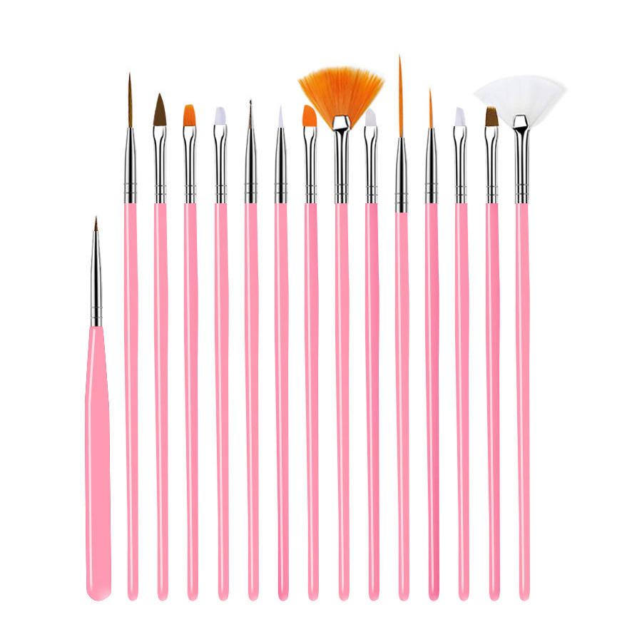15-teiliges Nail-Art-Pinsel-Set Tools Pro Malstift für falsche Nagelspitzen UV-Nagellack-Gelpolier-Zeichnungspinsel