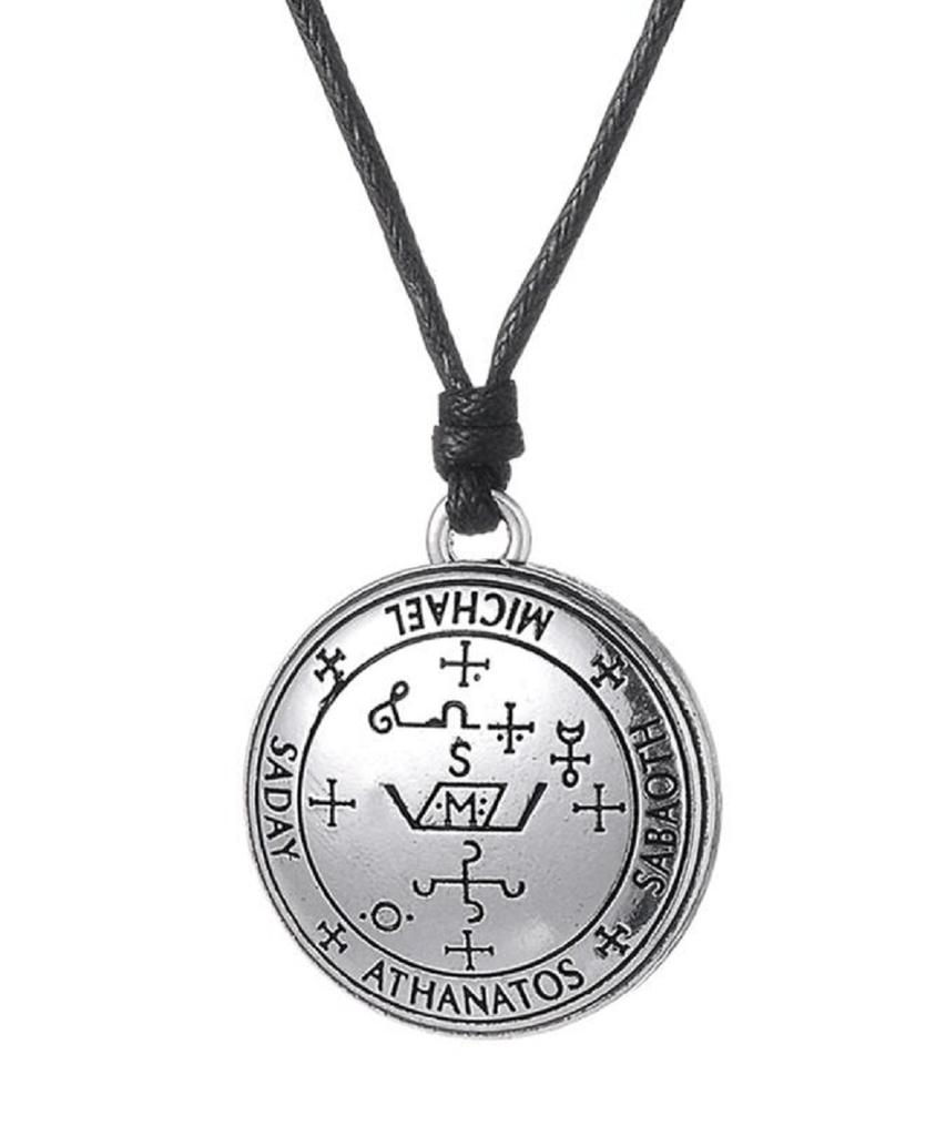 Teamer Wicca Round Necklace Men Norse Viking Runes Tree of Life Seal Pendants Wax Cord Link Chain Men's Necklace Jewelry Gifts