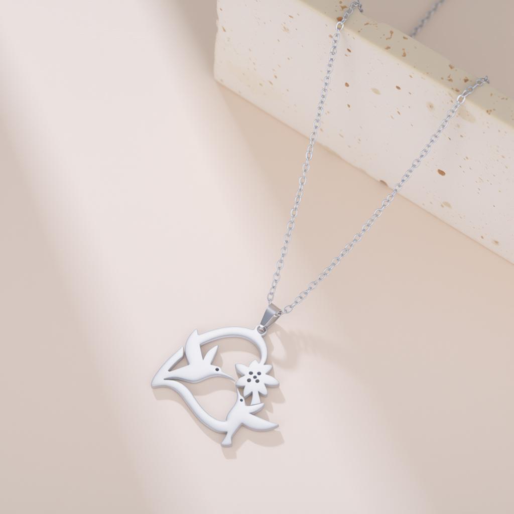 Hummingbird Love Pendant Necklace Stainless Steel Jewelry Gift for Lover and Girlfriend Valentine's Day Anniversary Gift