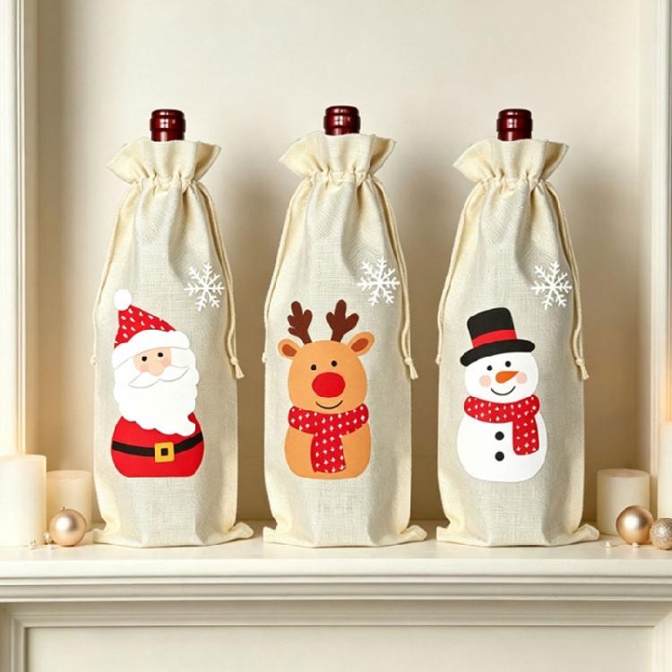 Fabric Wine Bottle Gift Bag for Christmas Presentation, Designed for a Standard Bottle with a Gathered Cord Closure