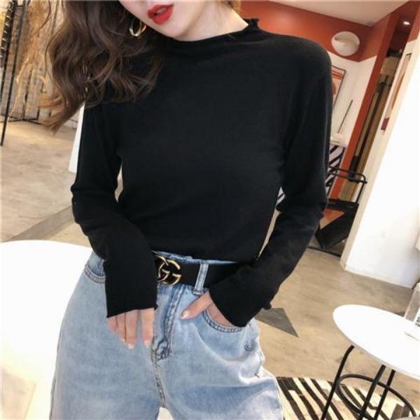 Women's Autumn and Winter Semi High Neck Sweater Thick Loose and Slimming Pullover Knitted Sweater