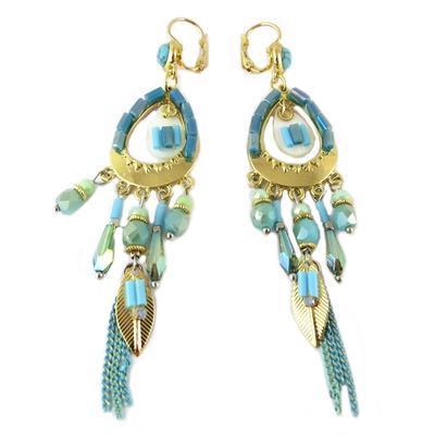 [Q1318] - Designer 'Acapulco' Turquoise Gold Sleepers - 90x23 Mm