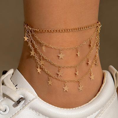 European and American Jewelry, Fashionable Niche Design Fringed Multi-layer Star Anklet Women's Simple and Versatile Metal Anklet