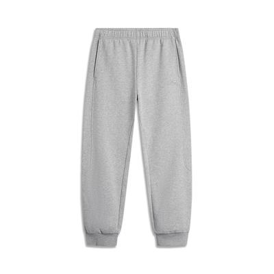 Li Ning Sports Trend Series Lace-Up Mid-Waist Solid Color Fleece Warm Knitted Sports Pants Men Bottoms Light-Gray AKLU617-3