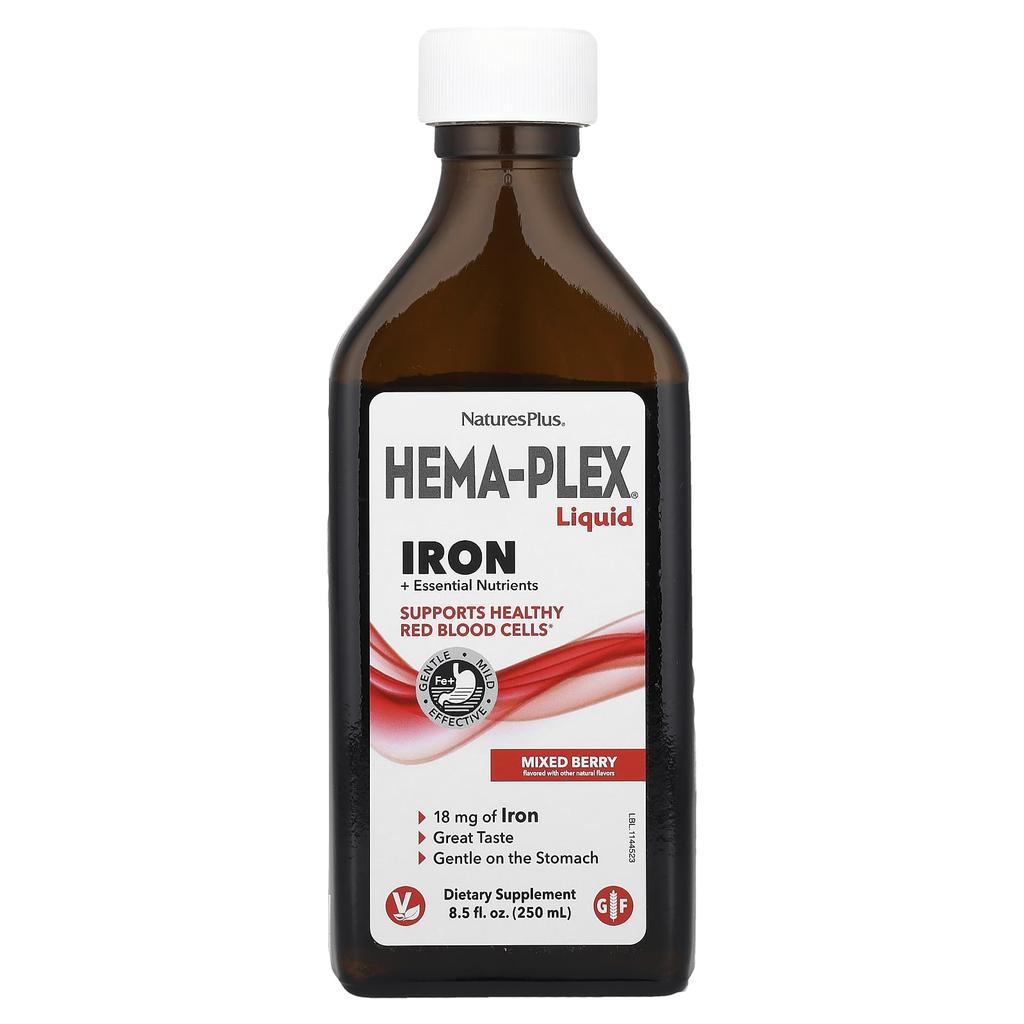 Hema-Plex® Flytende, Jern + Essensielle Næringsstoffer, Blandet Bær, 250 ml (8.5 fl oz)