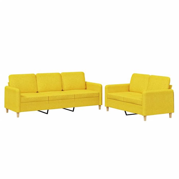 VidaXL Ensemble de canapés 2 pcs avec coussins Jaune clair Tissu 3202123