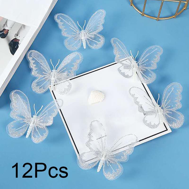 

6*12 шт. Элегантное рождественское украшение, праздничное украшение, рождественская марлевая бабочка 12pcs