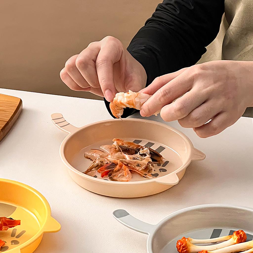 3/6Pcs Cute Plastic Food Plate With Handle Reusable Snack Cake Dessert Plate Spit Bone Dish Microwave Safe Kitchen Tableware