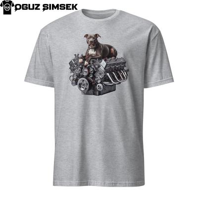 Einzigartiges Pitbull Terrier auf V8 Motor Grafik Kurzarm Unisex T-Shirt Herren Damen T-Shirts Top | S-3XL