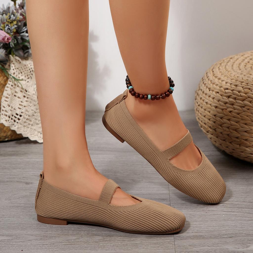 Damen Casual Gestrickte Ballerinas Schuhe Bequemer Anti-Rutsch-Riemen Loafer Mary Jane Leichte Tägliche Gehen Schuhe