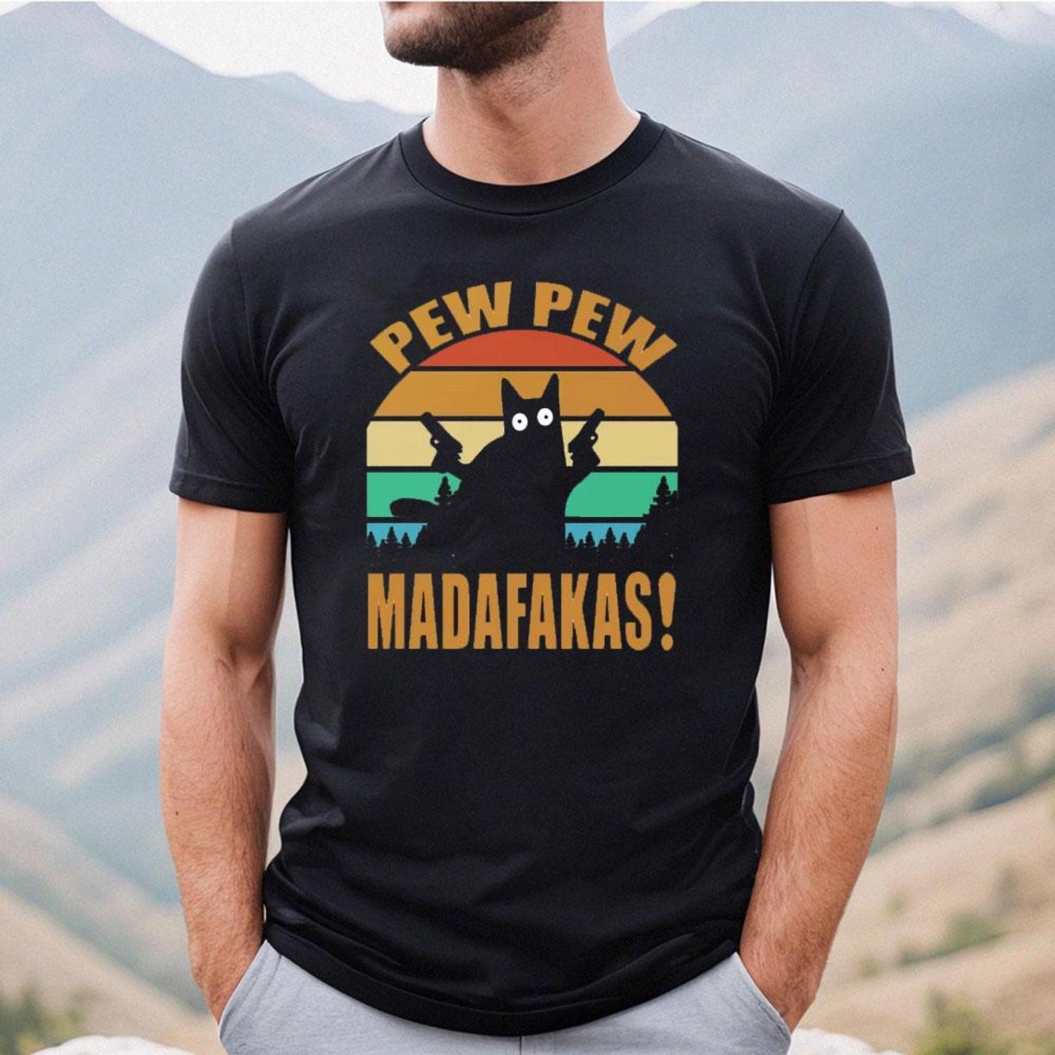 

Смешная футболка Pew Pew Madafakas Юмор Кот с двумя пистолетами Печать Мужские Женские Хлопковые Футболки Летняя Одежда Хип-Хоп Уличные Футболки S