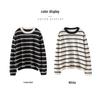 Autumn Winter Retro Stripe 100% Pure Cashmere Round Neck Knit Loose Sweater