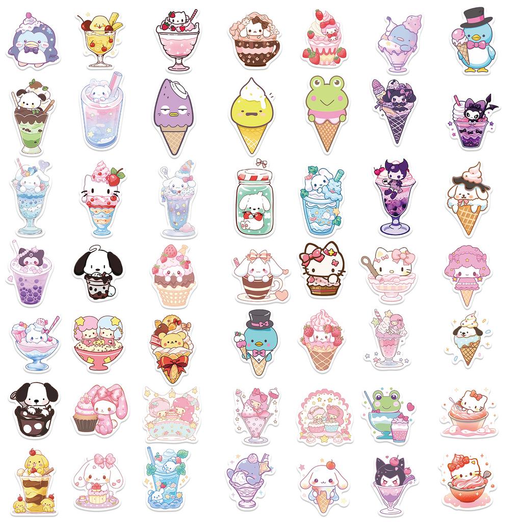 50 Cartoon Animals Family Ice Cream Style Graffiti Stickers Guitar Notebook Suitcase DIY Waterproof Stickers