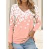 Women's T-Shirt Floral Graphic Flower Elegant Fashion Tee Long Sleeve T-shirts V-Neck Regular Tops Pullover Fall Winter