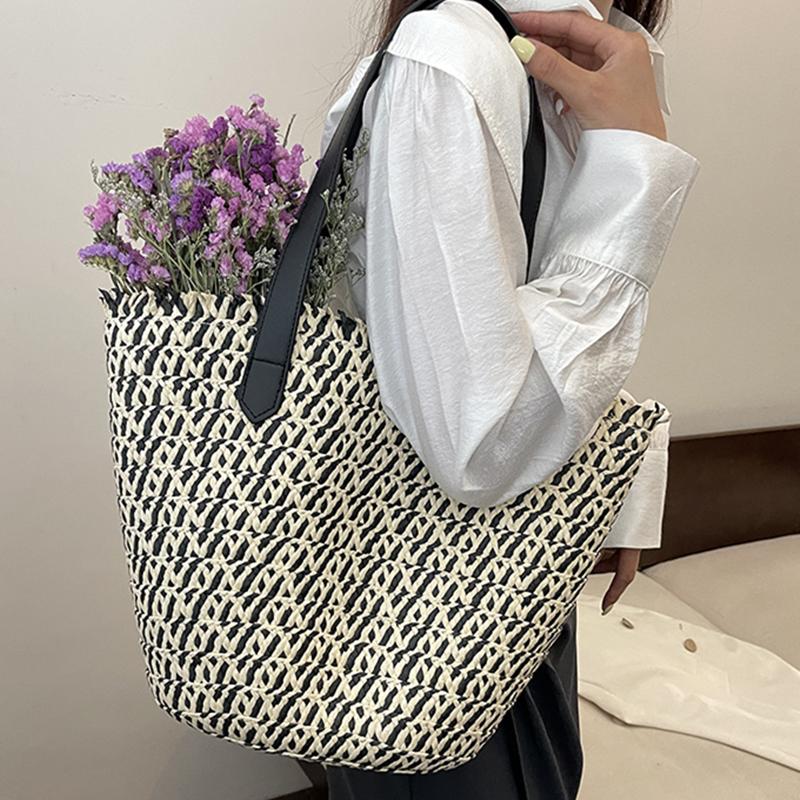 Woven Basket Women's Handbag Top Handle Bag Large Straw Portable Shoulder Bag Beach Shopper High Quality Female Bag