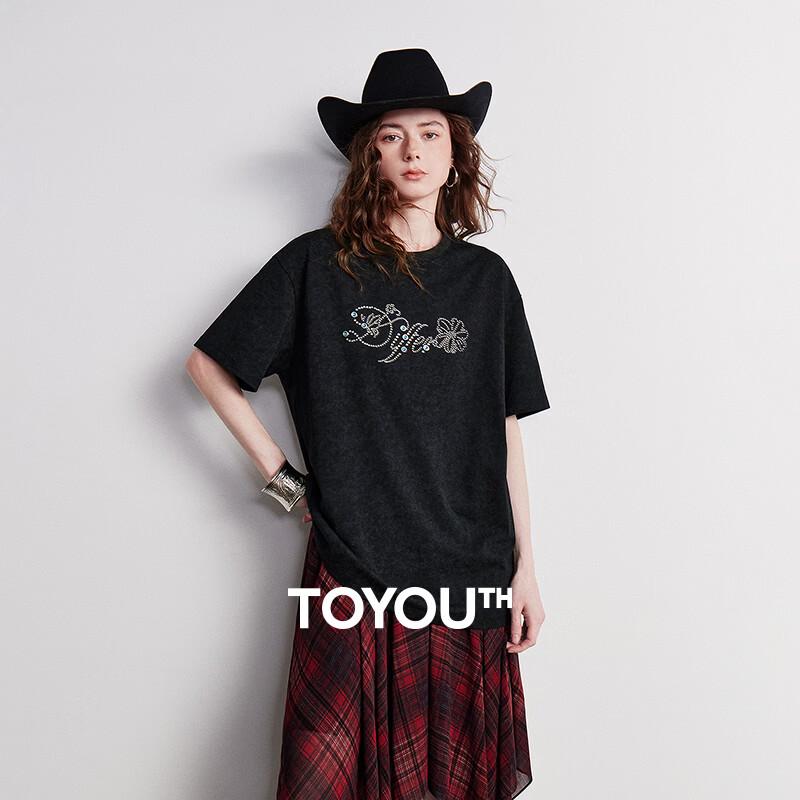 Chuyu Women's Rhinestone Wax Dye Cotton T-Shirt
