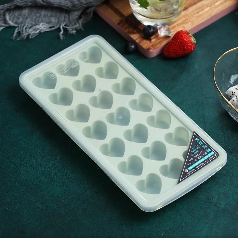 21/24 Grids Food Grade BPA Free Silicone Ice Cube Tray with Lid Easy To Demold Heart-shaped and Square Ice Maker Ice Cream Maker