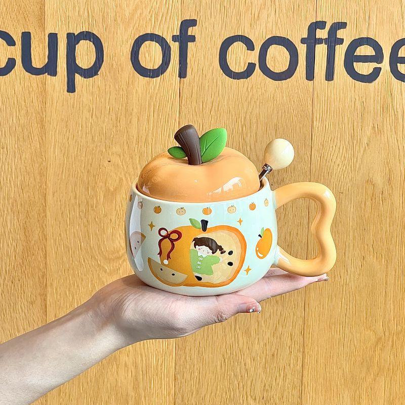 Birthday Gift for Girls Cute Fruit Girl Ceramic Mug with Lid Couple Best Friend Souvenir Gift Box