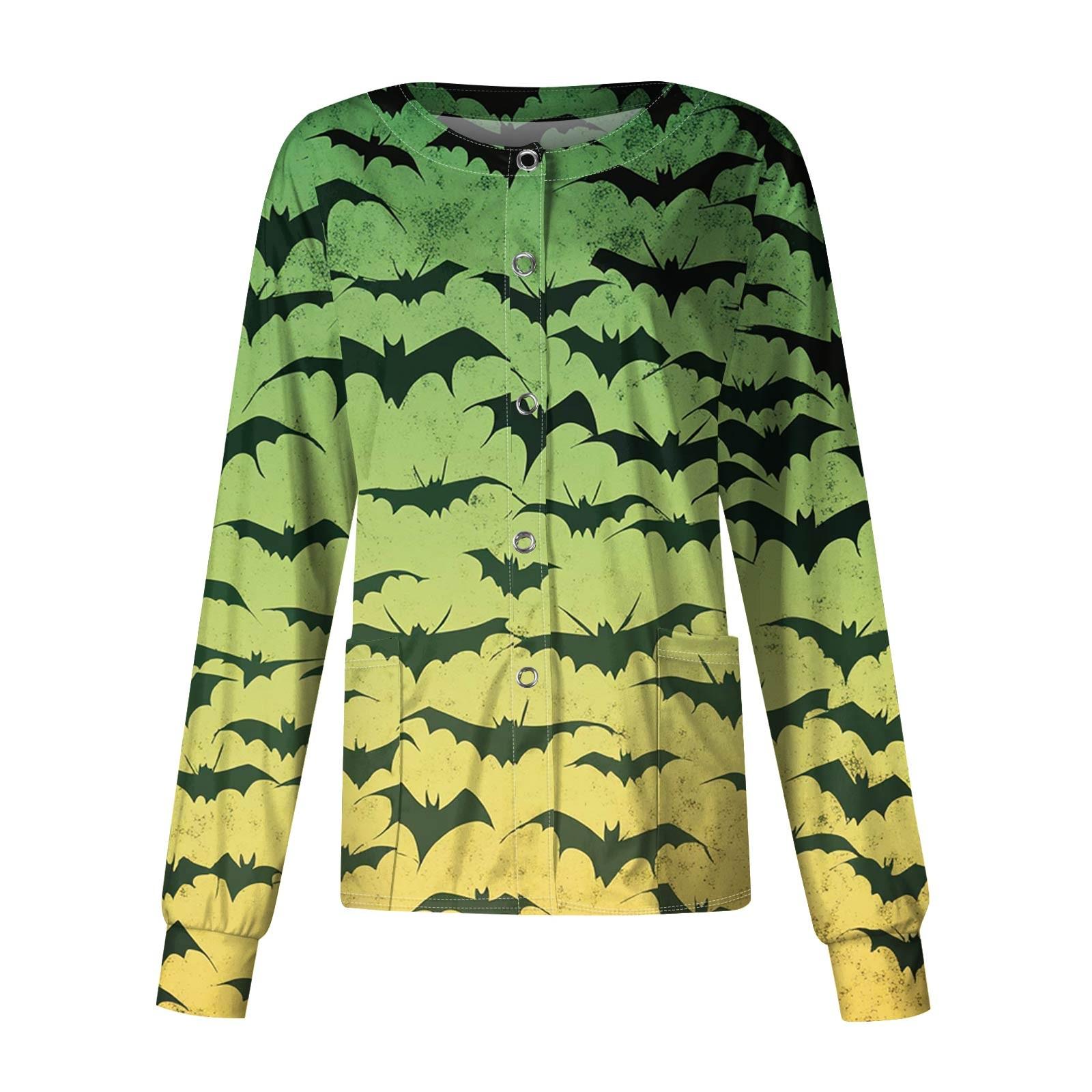 

Женская повседневная однобортная блузка с длинным рукавом на Хэллоуин с принтом, кардиган, верхняя одежда, униформа XXXXXL зелёный