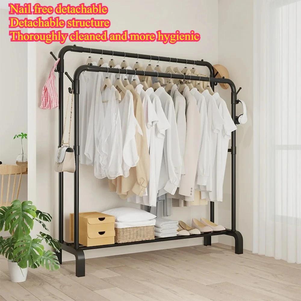 Floor Standing Clothes Rack Household Metal Clothes Rack Detachable Storage Rack Home Storage Organizer Shelf Space Saving