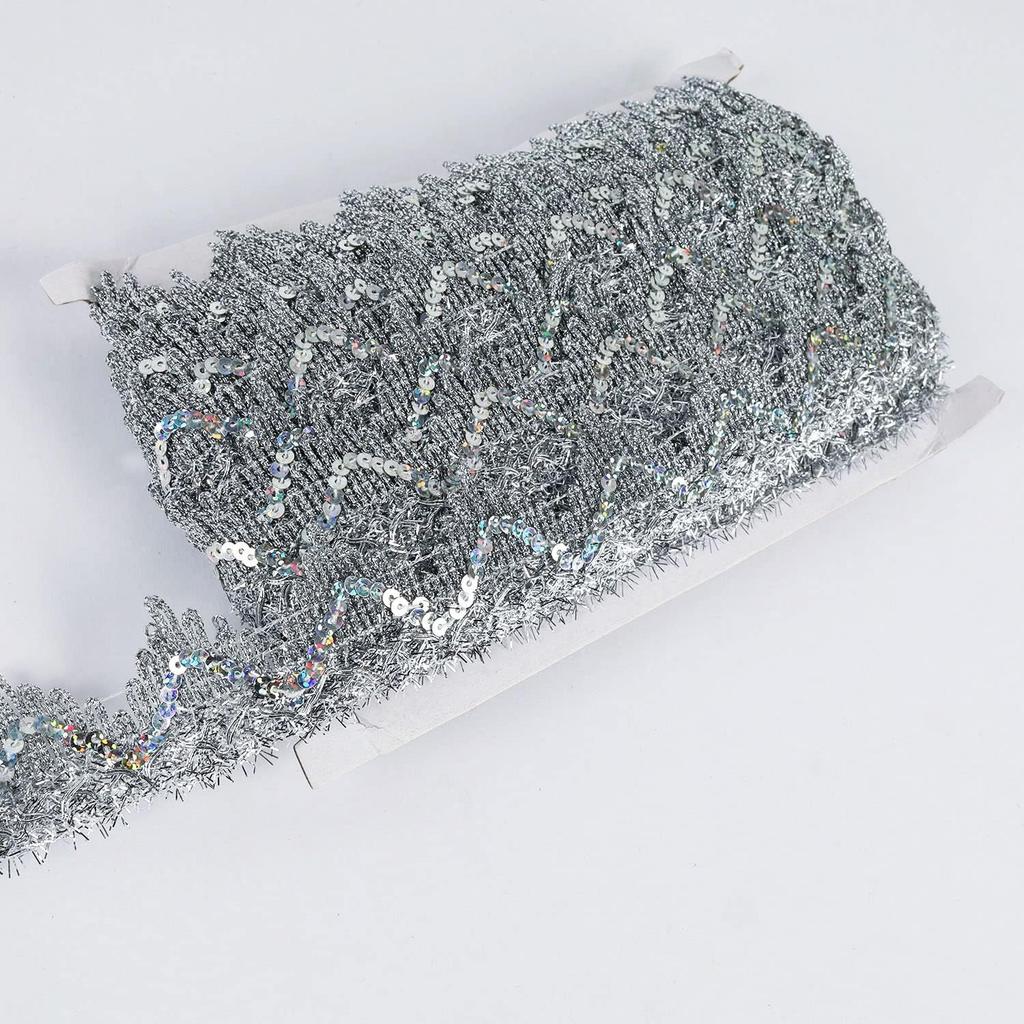 2 Yards Sequined Lace Trim Fabric Ribbon DIY Crafts 4CM Wide