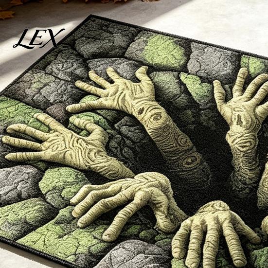 Heavy Duty Entry Mat 3D Skeleton Halloween Rug, Spooky Optical Illusion Entrance Depth Indoor Entryway Pattern Non-Slip Floor for Living Room Bedroom