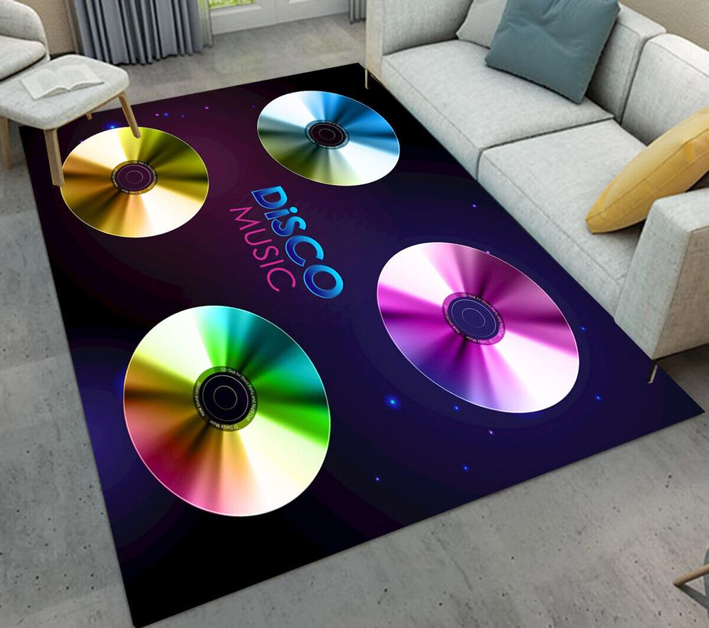 Record Area Rug CD Card Living Room Rugs Vintage Disc Print Decor Doormat Music Theme Carpet Non Slip Soft Indoor Floor Mat