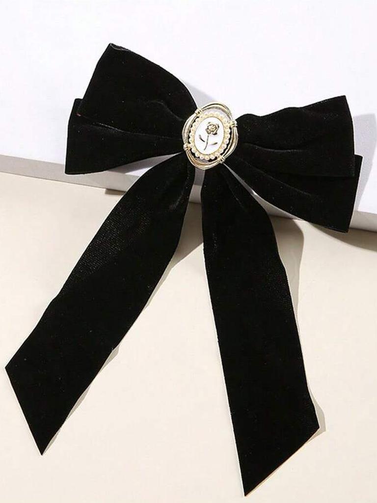 New Black Velvet Bow Hair Pins Elegant Fabric Alloy Roses Hair Clips for Women Fashion Ponytail Barrette Heawear Accessories