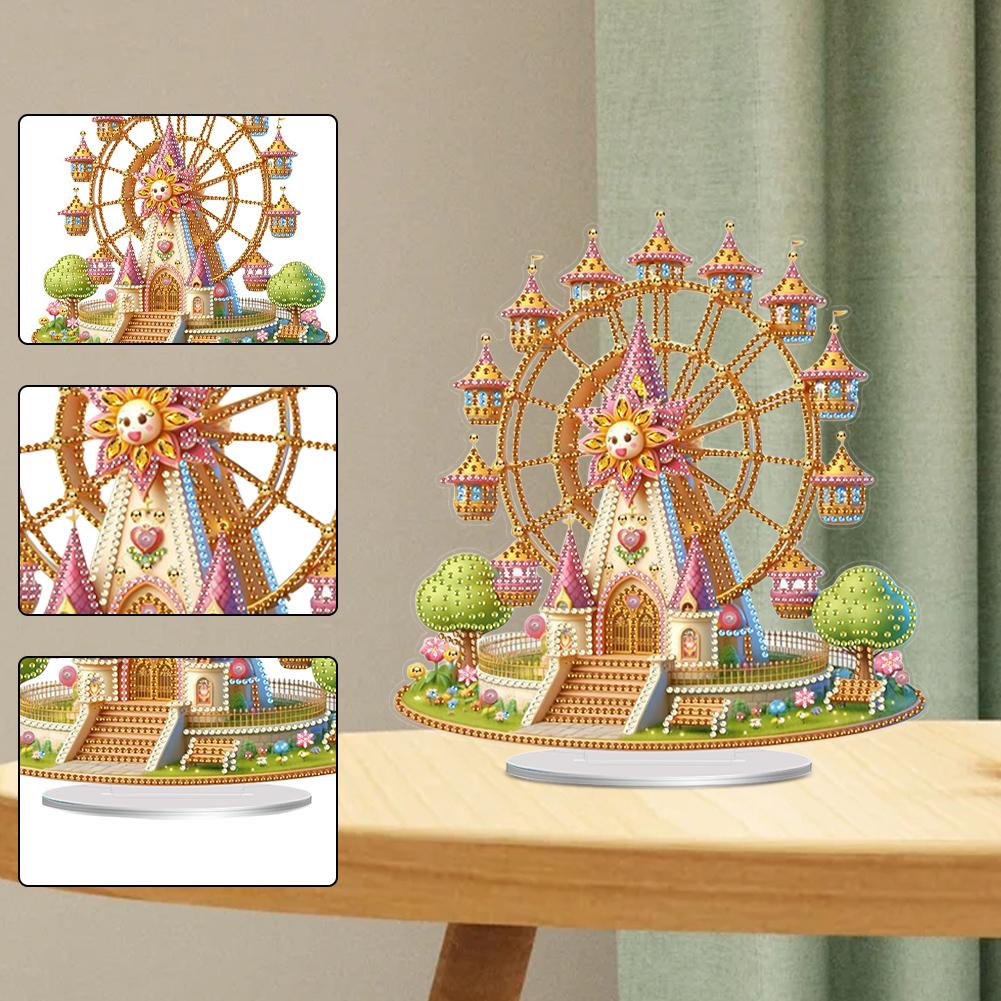 Kits de Ornamentos de Pintura de Diamante 2D Acrílico Impressão Plana Castelo Roda Gigante DIY Mesa 5D DIY Arte de Diamante Decorações de Mesa