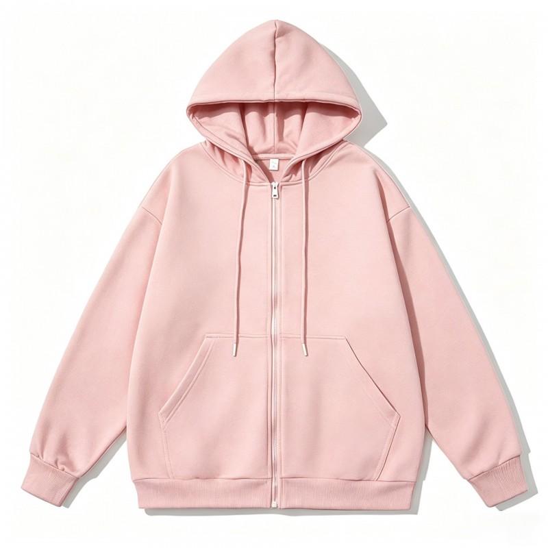 Womens Zip Up Hooded Sweatshirt Loose Fit Solid Color Casual Versatile Multiple Colors American Street Style