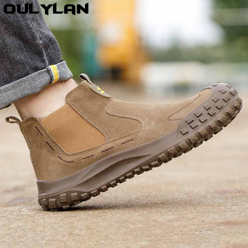 Men's Casual Steel Toe Covers Work Boots Worker Safety Shoes Cow Suede Leather Welding Sneakers Security Ankle Botas Protection