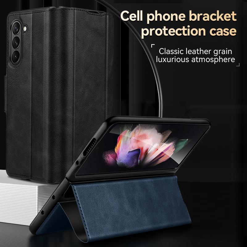 

SULADA For Samsung Galaxy Z Fold6 5G Case PU Leather+PC Anti-Drop Stand Phone Case Black