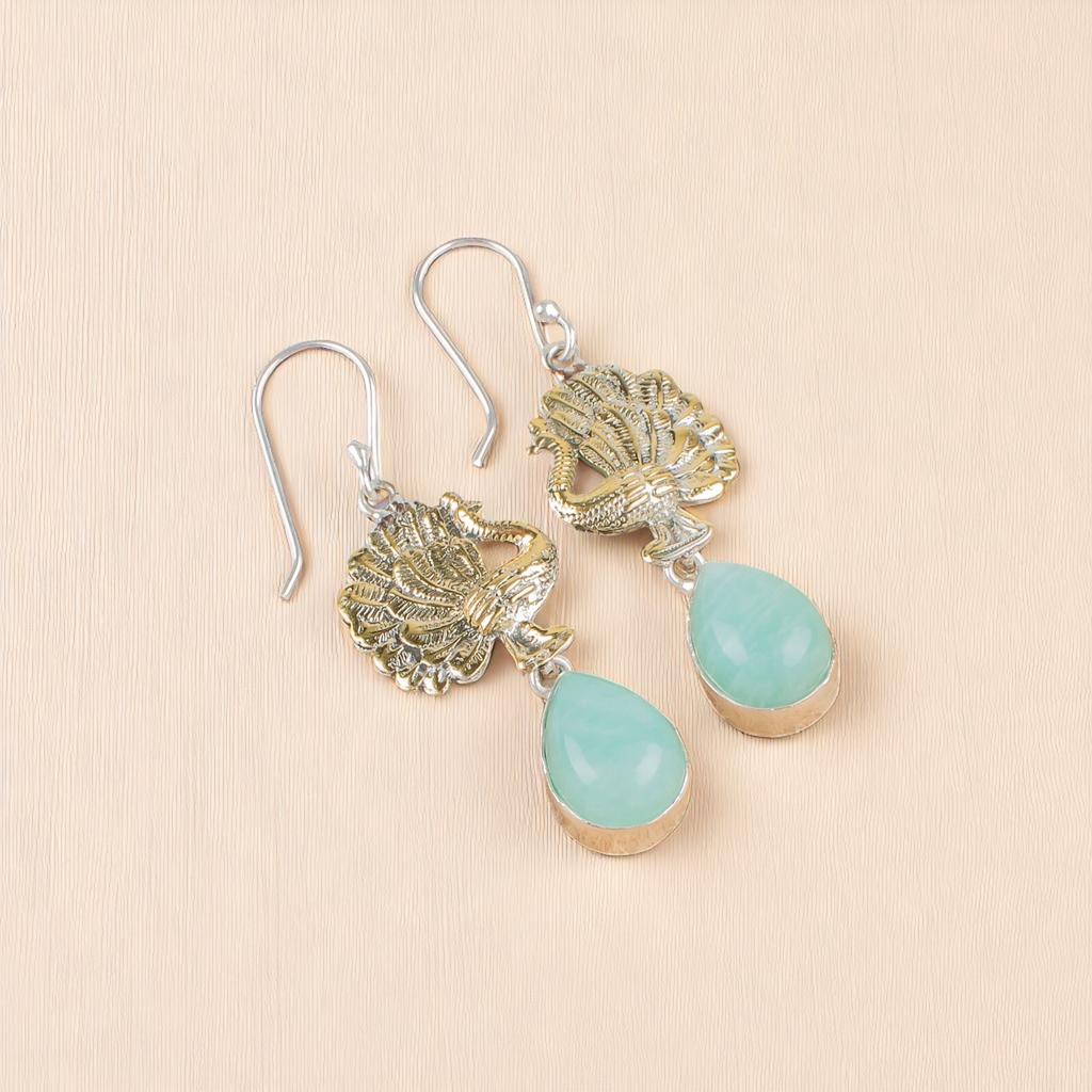 Natural Amazonite Gemstone 925 Sterling Silver Jewelry Handcrafted Earrings2.20" EE-44-25