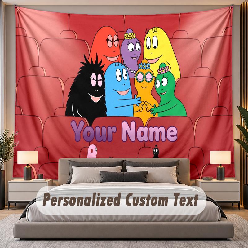Custom Name Text Tapestry Barbapapa Personalized Polyester Wall Tapestry For Bedroom And Room