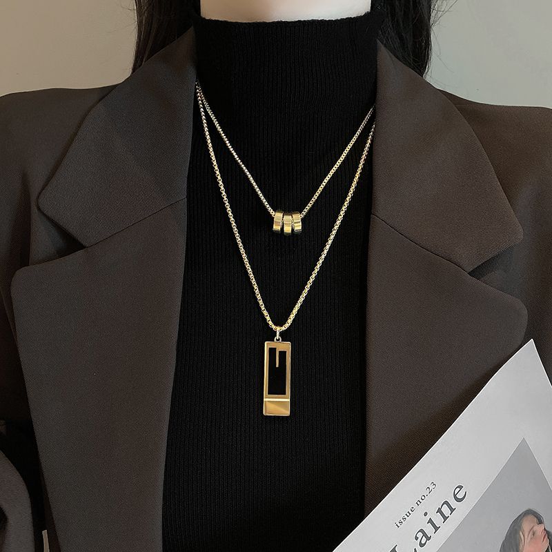 

Accessible Luxury Titanium Steel Women s Sweater Chain Generous and Upscale Geometry Golden Double Geometric Necklace