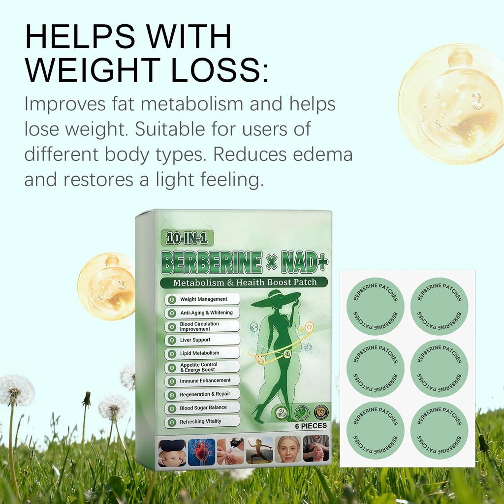Berberine NAD+ 10-in-1 Detox Patches - Metabolic Boost & Weight Control Patches, 6pcs