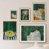 Green Striped Girl Lemon Leaf Wall Art Canvas Painting Abstract Posters And Prints Hotel Bar Wall Pictures For Living Room Decor