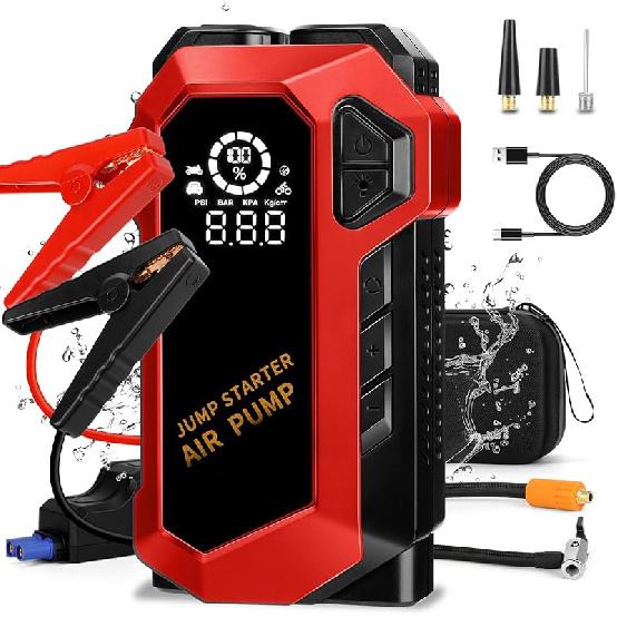Car Battery Jump Starter with Air Compressor, 4000A Peak 150PSI Car Jump Starter Jump Box for Up to 10L Gas 8L Diesel Engine, 12V Car Battery Jumper