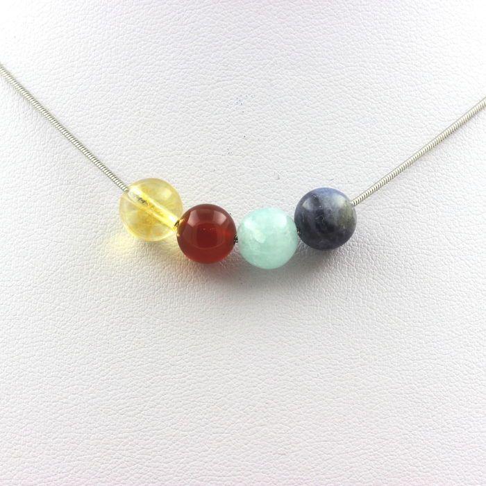 Stones and Minerals. Sodalite + Aquamarine + Red Agate + Citrine 8 Mm Pearl Necklace. Necklace Women, Men. Custom Size