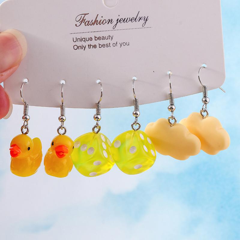 Cute Resin 3D Simulation Duck Drop Earrings for Women Girls Dice Cloud Dangle Earrings Kid's Jewelry Gift