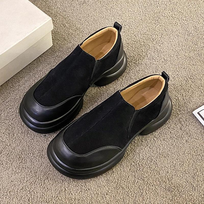 Fashion Muffin Thick Bottom Round Head Mid-mouth Color Matching Fashion All Comfortable Non-slip Breathable Casual Women's Single Shoes