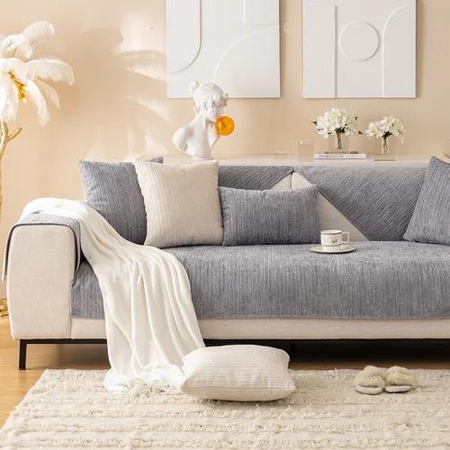 

Монохромная продвинутая современная диванная подушка с плюшевой линией, нескользящая, украшение для гостиной, диванное полотенце, универсальное зимнее нескользящее 70x70cm 1pcs